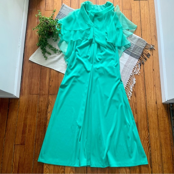 Vintage 1970s Full Length Gown With Sheer Capelet - Picture 8 of 12